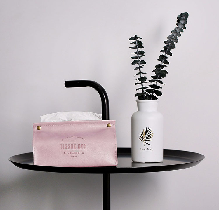 Nórdico ins wind multicolor caja de tejido dormitorio sala de estar hogar caja de tejido de cuero: Pink