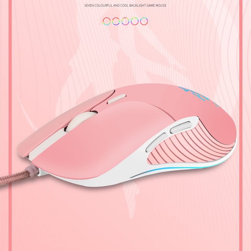 Pink Silent LED Light Optical Game Mice Ergonomic USB Wired Mouse with 3200 DPI and 6 Buttons for PC Notebook Computer Laptop