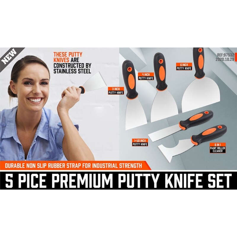5PCS Premium Stainless Steel Multi-Purpose Putty Knife Spackle Knife Caulk Removal Paint Scraper Home Repair Tools