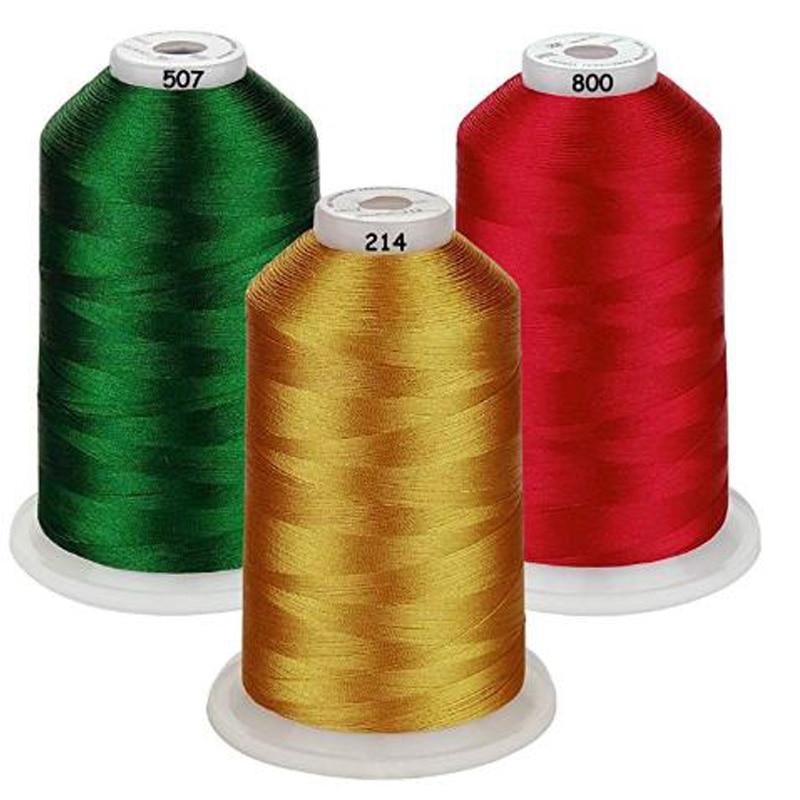 Farvepakker af polyesterbroderimaskine tråd enorm spole 5000m til alle broderimaskiner: Brun grøn rød