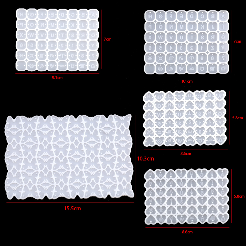 Moldes cuadrados de silicona con forma de corazón, letras y números, dijes, colgante, resina epoxi, molde de cuentas del alfabeto para pulsera DIY, suministros para fabricación de joyas