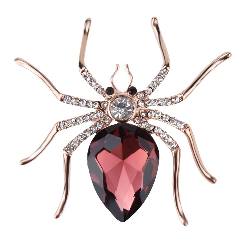 Baiduqiandu Brand Glass Crystal Spider Brooch Pins in Red Purple Blue Colors