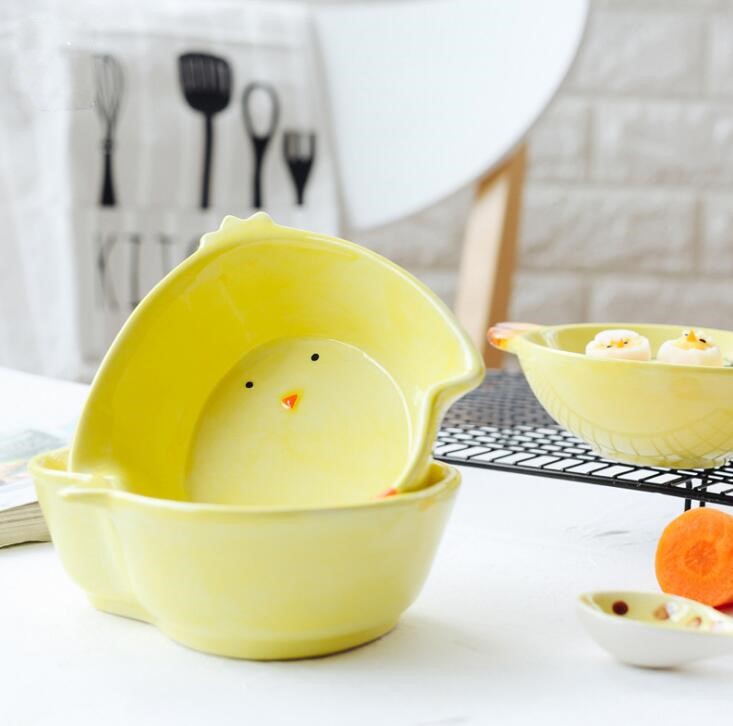 TECHOME SchöNe Karikatur Huhn Schüssel Hand Gemalt Art Keramik Schüssel Geschirr Baby Art essen Schüssel Obst Snack Schüssel