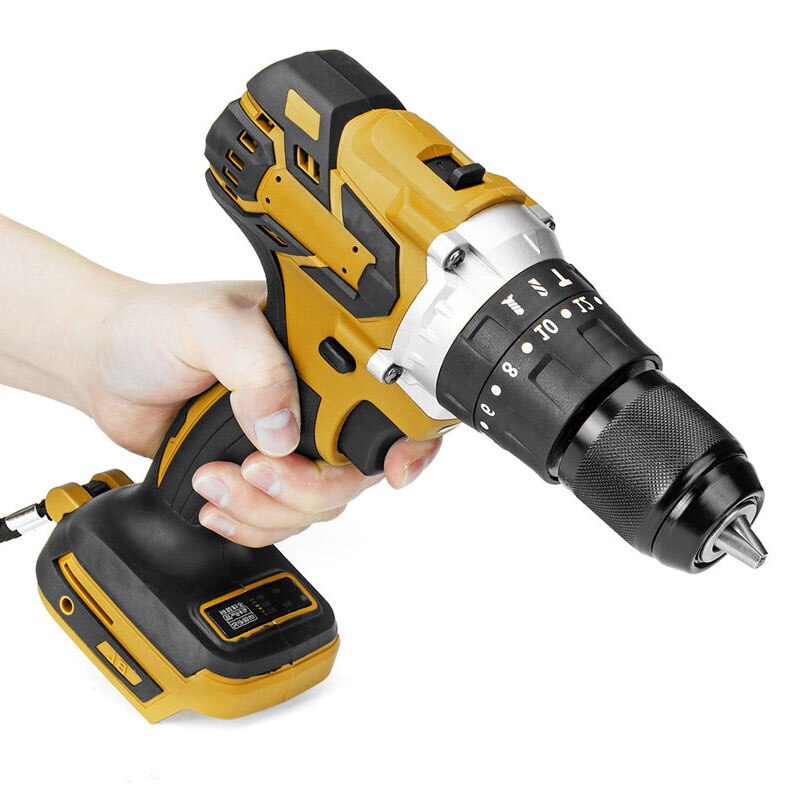 18V 3 In 1 Borstelloze Elektrische Hamer Boor Elektrische Schroevendraaier 13Mm 20 + 3 Koppel Draadloze Klopboormachine voor Makita 18V Batterij: Yellow