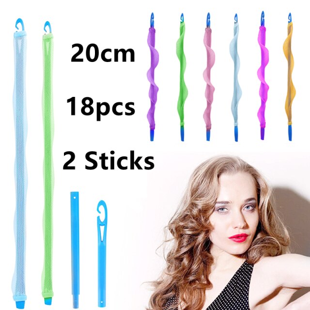 Bigodini morbidi dei bigodini dei capelli per le donne onde senza spirale di calore riccioli rotondi 6 diverso dimensioni 18 pz/impostato: 20cm 2 hooks