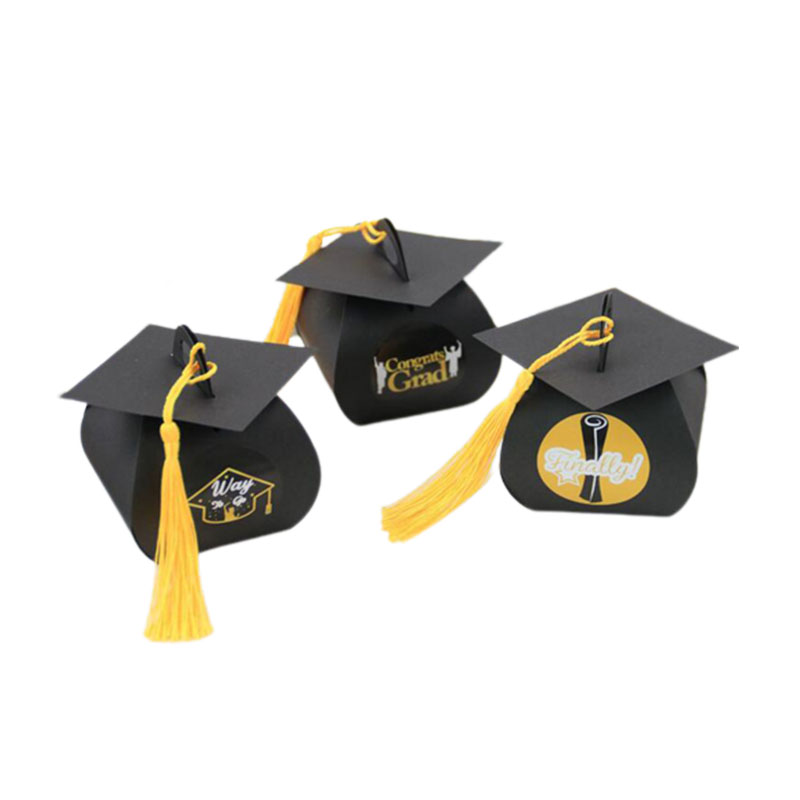 12/24Pcs European Bachelor Hat Cap Bag Candy Box Graduation Celebration Party Candy Favor Boxes Packaging Bags With Tassel