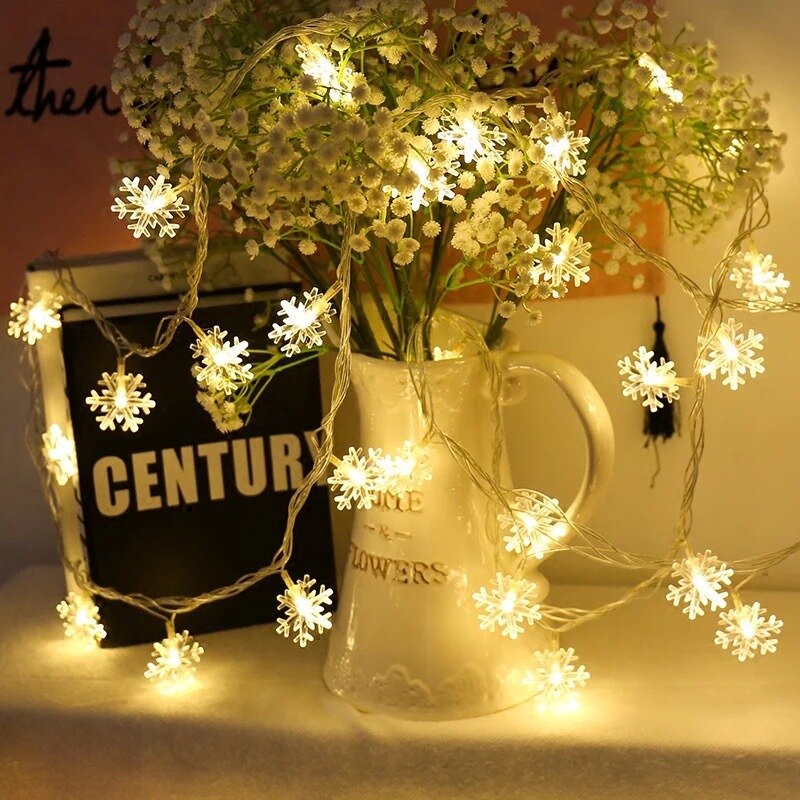 220v eu batteri usb led snöflinga strängljus fairy gardin ljus utomhus julkrans för fest år dekor: Varm vit / 10m 60 led batteri