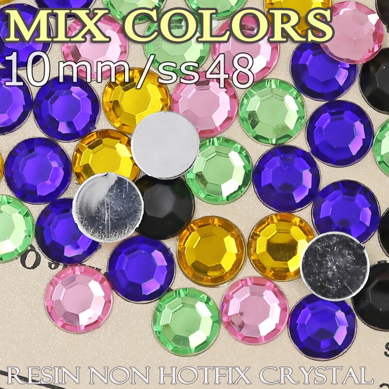 10mm SS48 150 stks/partij Mix Kleuren Grote Kristallen Hars steentjes Acryl Niet Hotfix Platte achterkant glitters voor DIY sieraden stenen