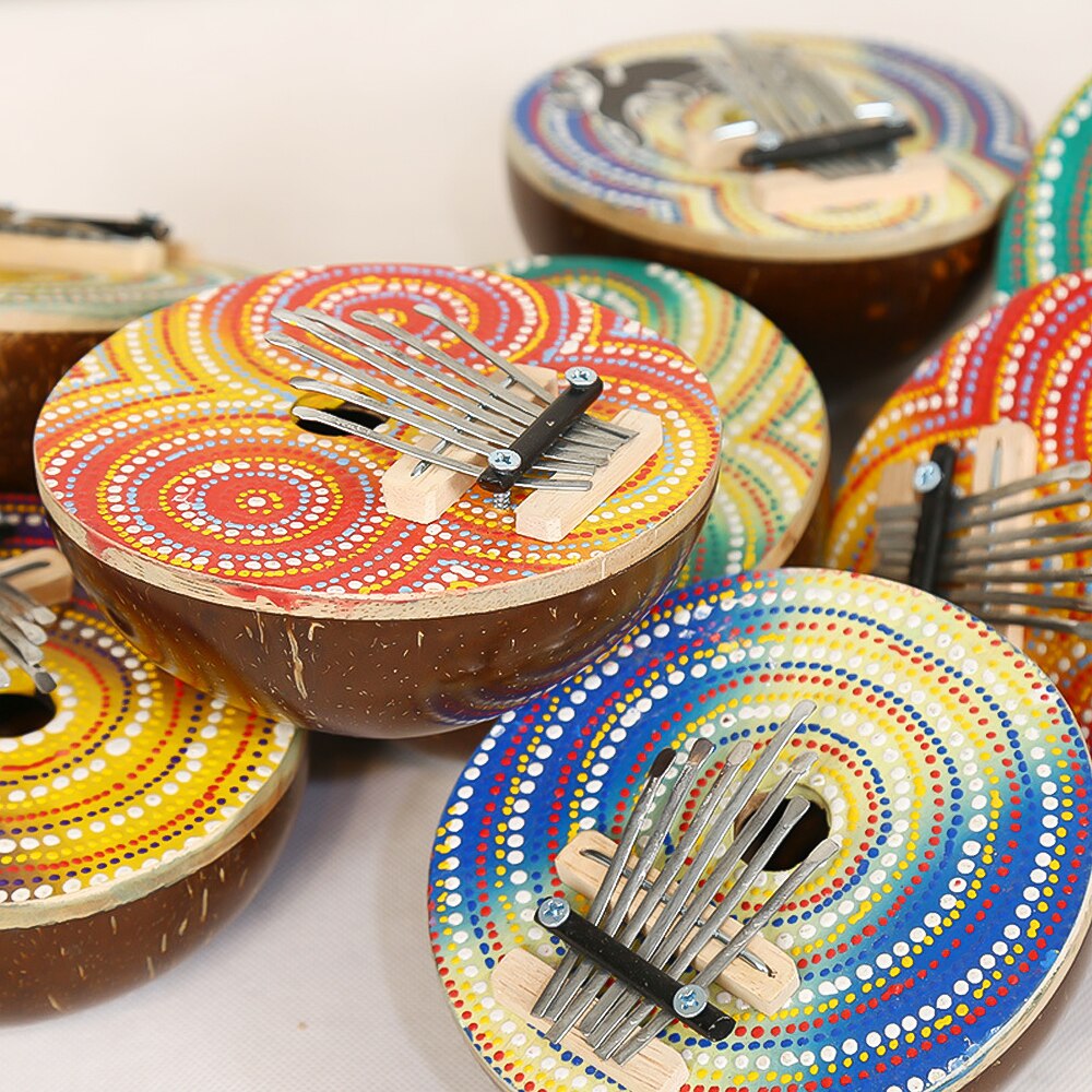 7 Keys Colorful Thumb Piano Kalimba Mbira Finger Piano Coconut Shell Metal Material Musical Instrument Toy Portable for Beginner