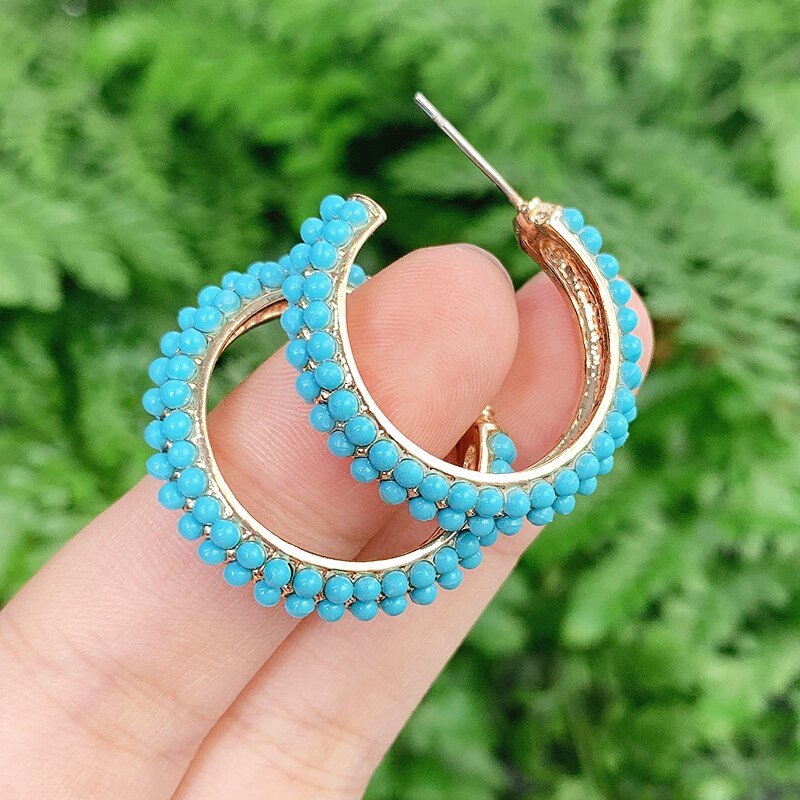 Komi turkis akryl perler perler huggies små ring øreringe til kvinder c-formet cirkel øreringe smykker bijoux brinco  k5554: K5555