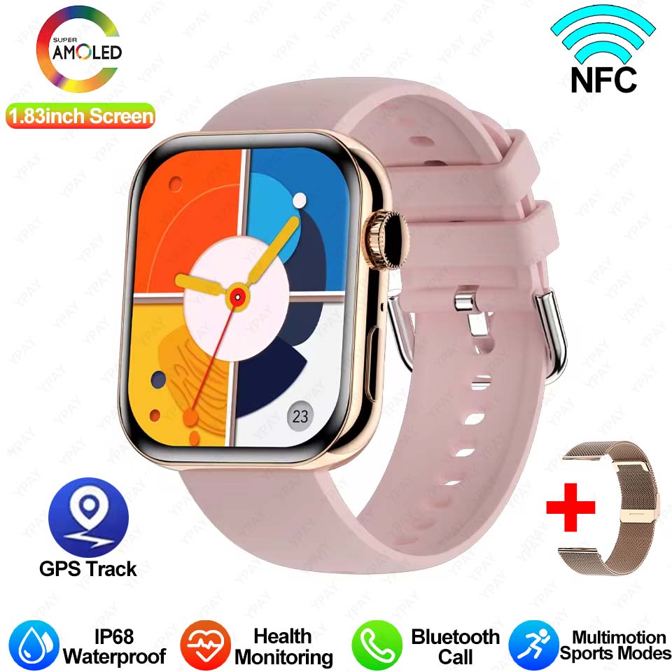 Para huawei xiaomi amoled relógio inteligente masculino ajuste 3 bluetooth chamada gps esporte rastreador ip68 à prova dip68 água feminino smartwatch 2024 novo: ROXO