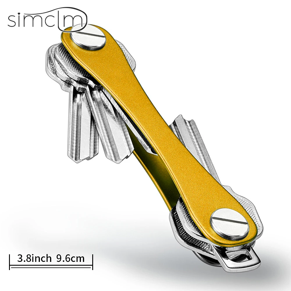Llavero inteligente para hombre, Cartera de Metal, caja compacta de almacenamiento con Clip, organizador de llaves para coche Clip de llave de metal Caja de almacenamiento de llaves de aleación de aluminio: Oro marfil