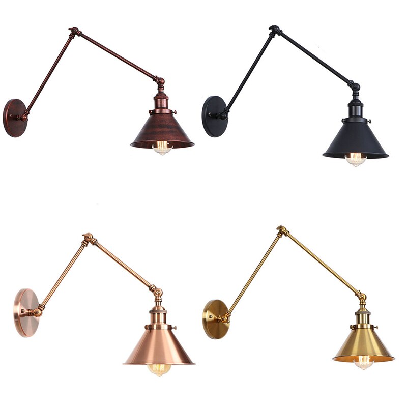 Industriel væglampe vintage  e27- personers soveværelse indendørs korridor lang arm retro væglampe led stavlampe sort kobber