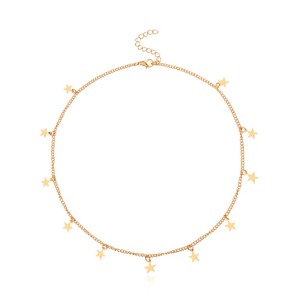 Accesorios de para mujer collar con colgante de estrella de oro de aleación Natural y collar con colgante de corazón Cadena de clavícula delgada para mujer