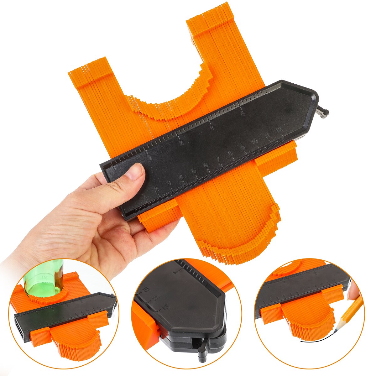 12/14/25/50 Cm Profilometer, Plastic Profilometer For Contour Reproduction, Standard Tool S For Marking Wood,: Widen 12cm orange