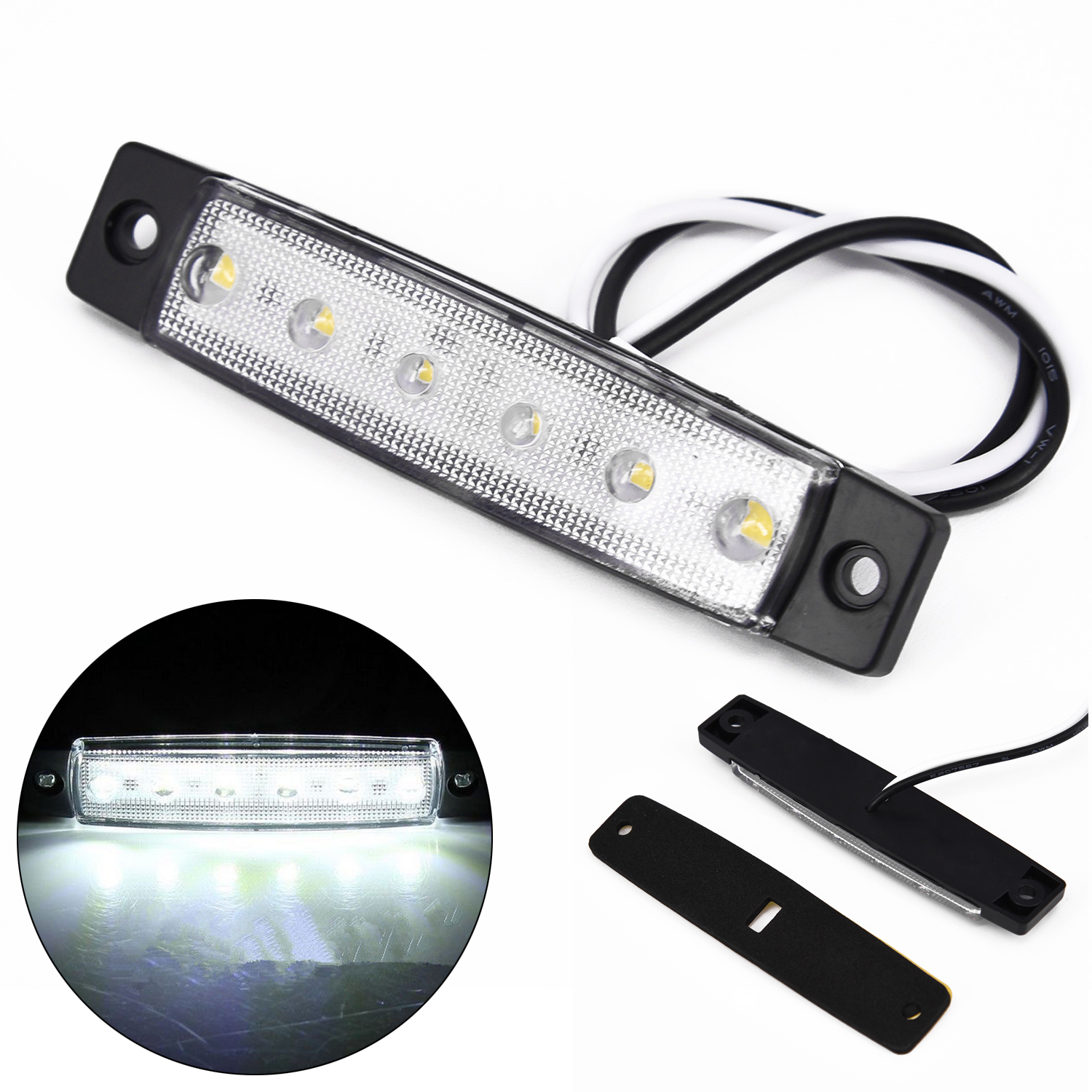 White 12V 6 LED Side Marker Light For Trailer Truck Boat BUS Indicator RV Lamp Comes With Mounting Screws And Nuts