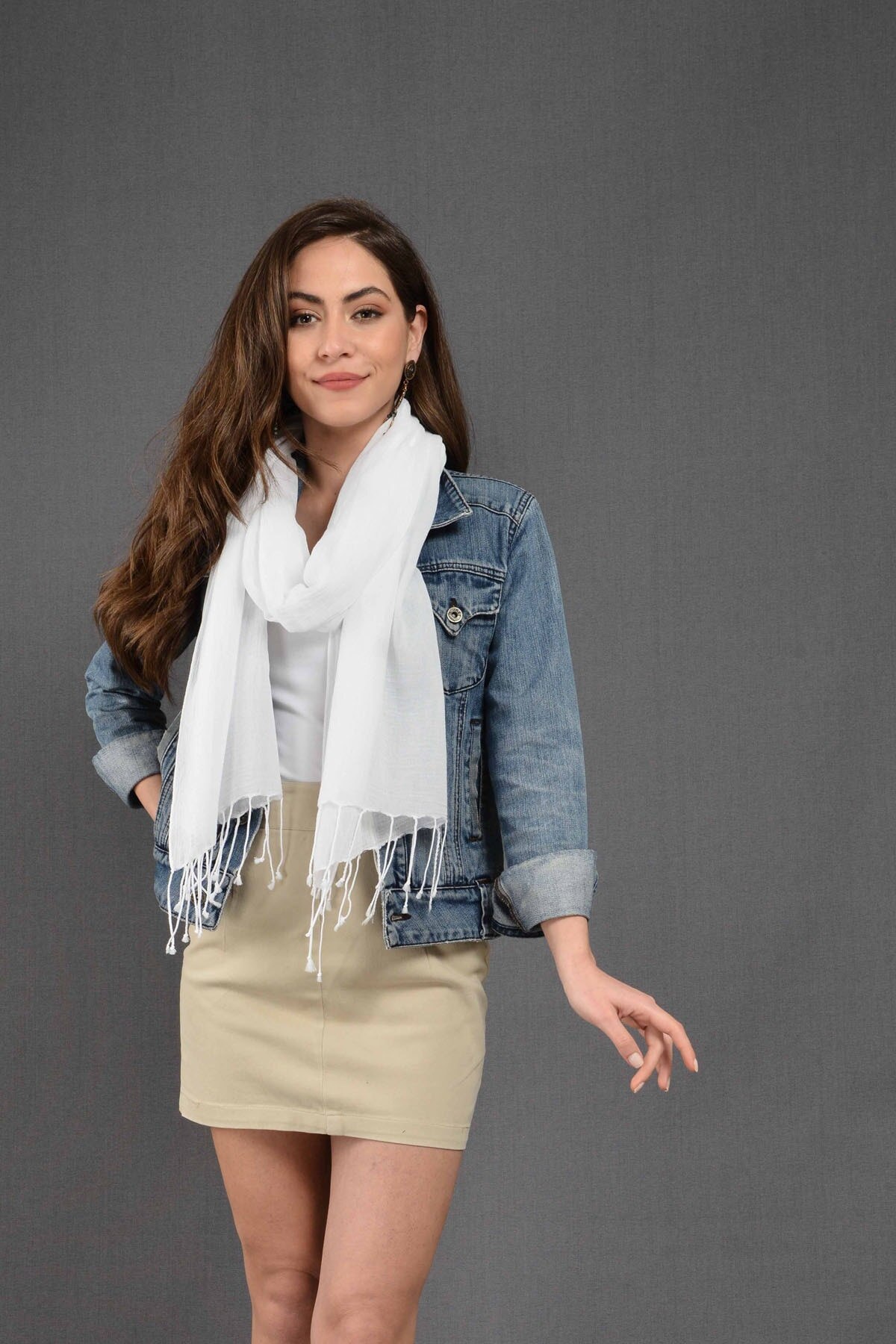 Fular de algodón para mujer, chal Unisex con pintura plana blanca, pashmina de de , para las cuatro estaciones,