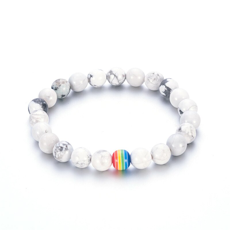 1Pc Women Men Rainbow Flag Ball Natural Stone Black Onyx Beads Bracelet June Pride LGBT GAY Couple Jewelry For Love men jewelry: DB347