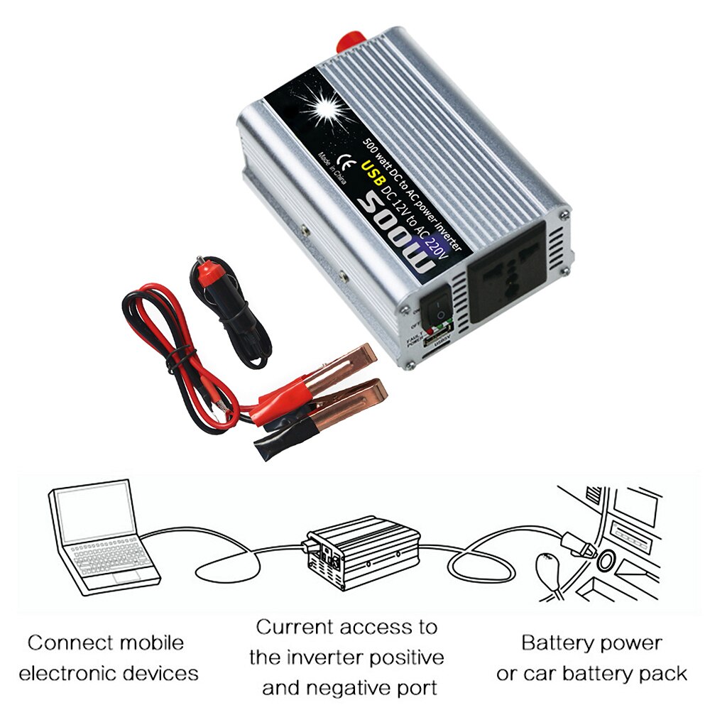 Tehoinvertteri ajoneuvon tehomuunnin yleinen modifioitu siniaalto 500w dc 12v to 220v ac