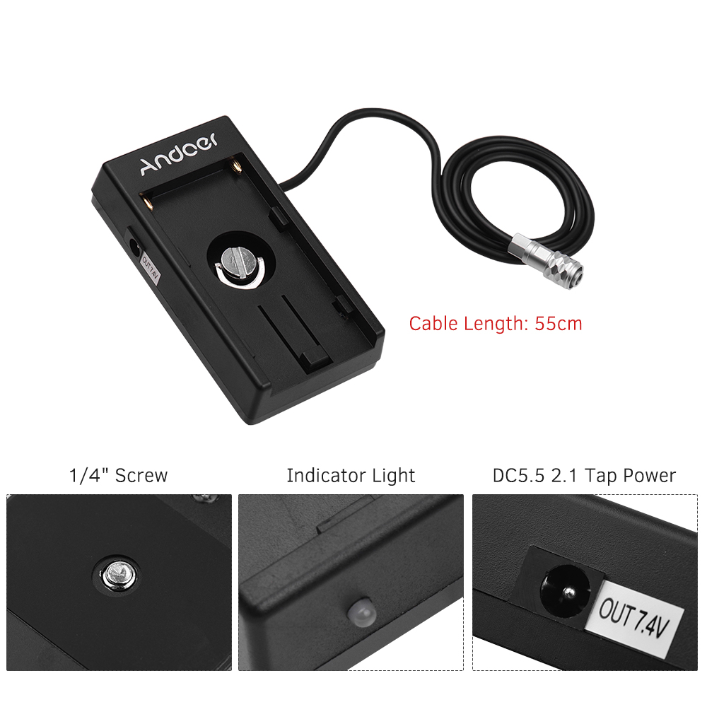 Andoer Camera DV Battery Power Supply Mount Plate Adapter for Black Magic Cinema Pocket Camera 4K for Sony NP-F970 Battery