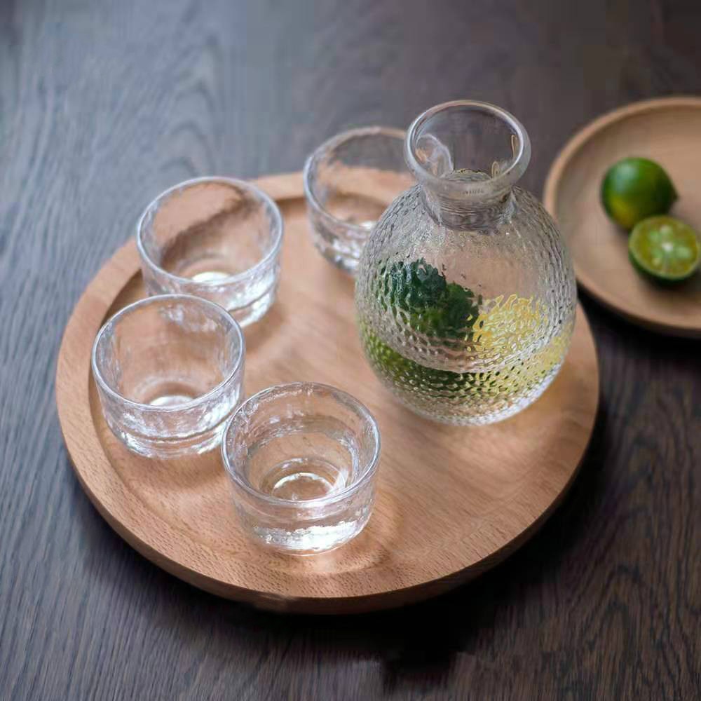 Japanese Style Glass Sake Bottle Wine Glass Set Transparent Hammer Pattern White Wine Glass Small Sake Cup Shochu Bottle