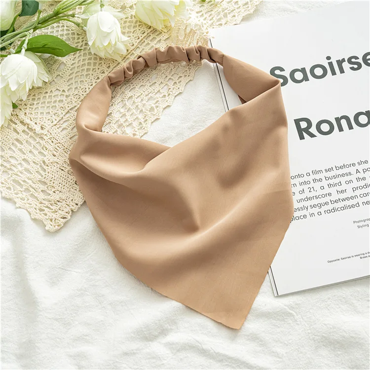 Vrouw Meisjes Effen Zomer Hoofddoek Chiffon Driehoek Bandana Vrouwen Elastische Haarband Haaraccessoires Hoofddeksels Ornamenten: Khaki
