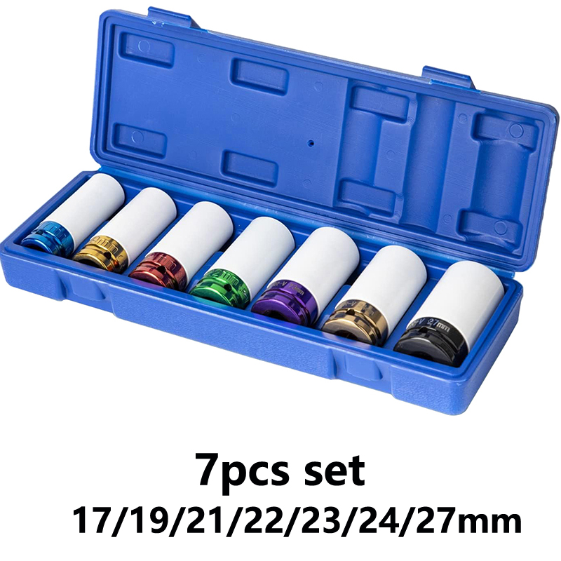 1/2" Drive Lug Nut Socket Set Wheel Socket Set Impact Lug Nut Socket Set Thin Wall Lug Nut Socket Set with Colored: Light Blue