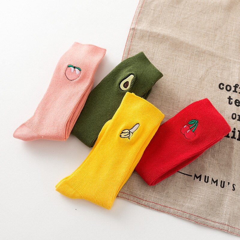 Rød gul frugt mønster sports behagelige bomuld dame sokker gennem college stil frugtbunke bunke dame sokker