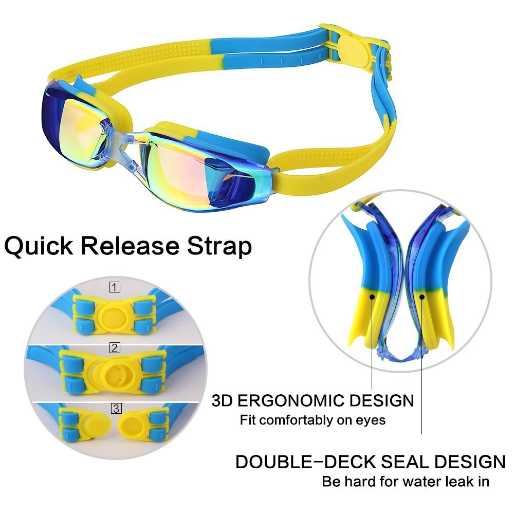 Kids Zwembril + Zwemvliezen handschoenen + Case + Neus + Oordoppen Set HD anti-condens Uv-bescherming Swim Bril op zwembad