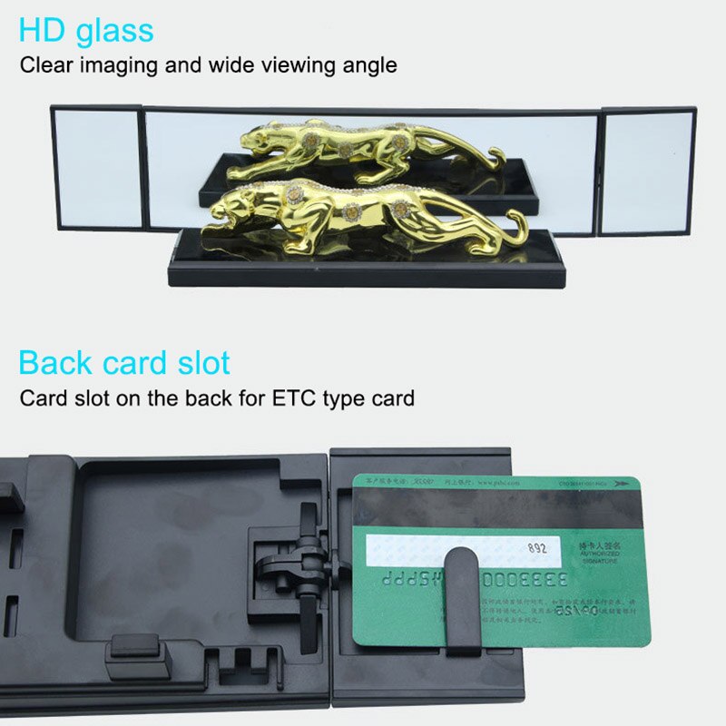 Car Wide Curve Convex Interior Reflector Clip Tri-fold Panoramic Rear View Mirror JLD