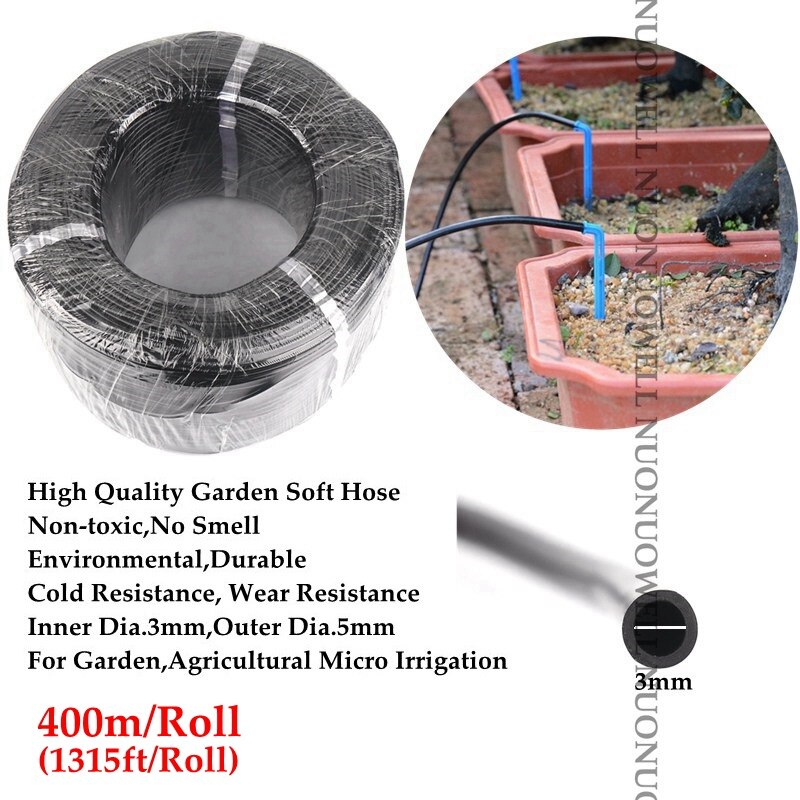 400M/Roll 3/5mm Garden Hose Agricultral Micro Drip Irrigation Hose Gardening Bonsai Flower Plants Watering Kits Tube: Default Title