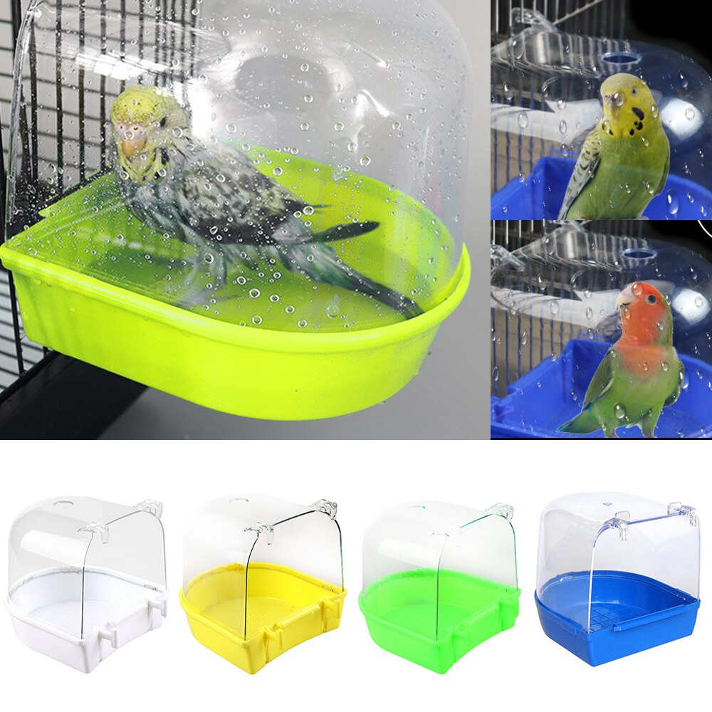 Caja de plástico para baño de aves, jaula colgante de plástico para baño de loros, periquitos, aves, cuencos para pájaros y mascotas, 1 unidad
