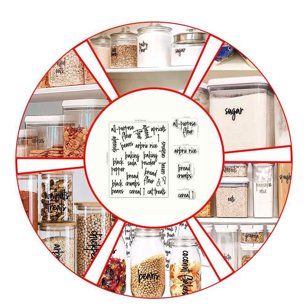 8 Sheets Pantry Label Sticker For Containers Preprinted Waterproof Transparent Kitchen Storage Self-adhesive Food Label Sti G9a0