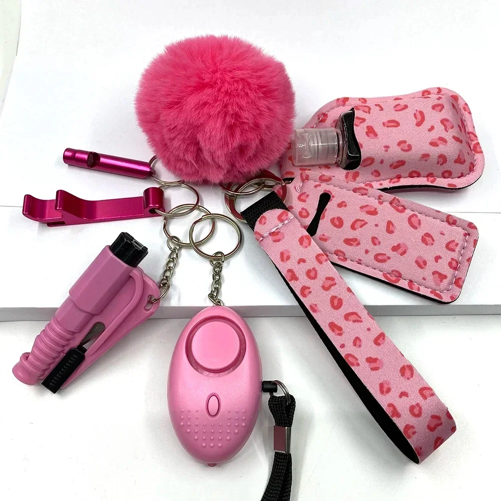 Veiligheidssleutelhanger Volledige set Zelfverdedigingssleutelhanger Set met persoonlijke alarmaccessoires voor vrouwen en meisjes: Paars