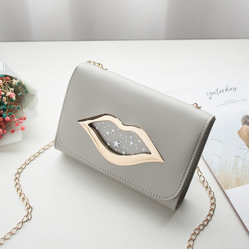 Mode Grote Lippen Schoudertas voor Vrouwen Glanzende Sterren Lederen Portemonnee Vrouwelijke Crossbody Messenger Keten Tassen Dames: gray