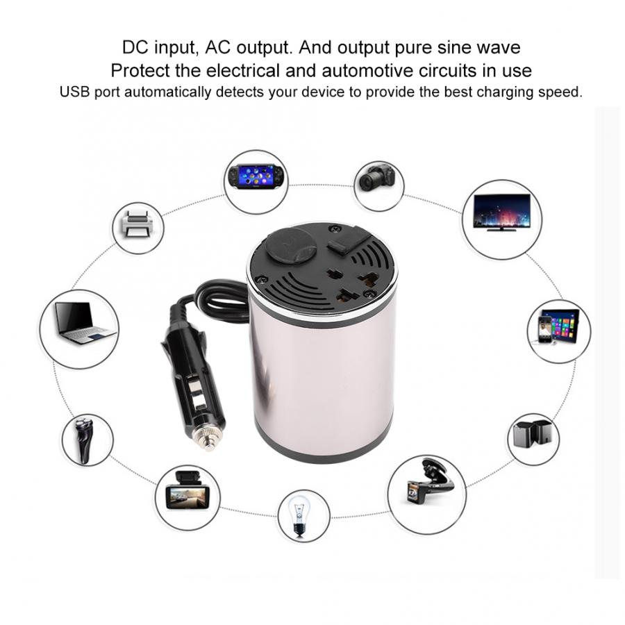 Car Inverters Converter Akozon Power Inverter MND 120W Mini Car Power Inverter Charger Sine Wave DC12V to AC220V-240V