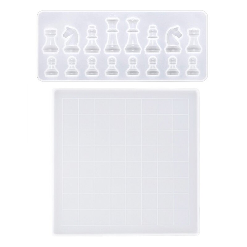 1 Set DIY Chess Board Crystal Epoxy Resin Mold Chess+Checkerboard Silicone Mould: L