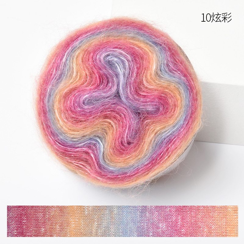 200M Arco Iris gradiente Color pastel hilo mezcla de algodón orgánico hilo DIY tejido a mano primavera/verano falda de ganchillo chal línea de encaje: Plata