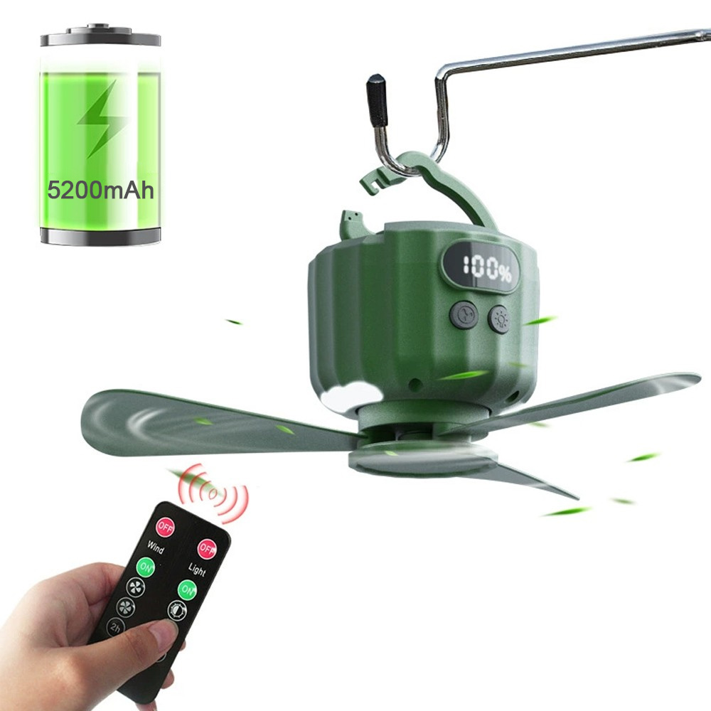 Mini draagbare plafondventilatoren USB oplaadbare afstandsbediening voor thuis Stil plafondventilator Licht Outdoor campingventilator met nachtverlichting: YELLOW