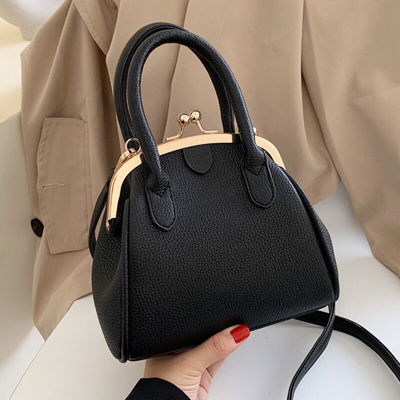 Vintage Leech PU Leather Lock Shell Bag Hand Bags Women Shoulder Crossbody Bag Tote Hand Women&#39;s Handbags: women bag black