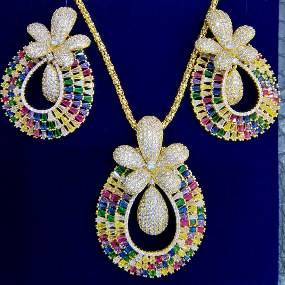 GODKI, gran corona de flores de lujo a la , conjunto de joyería para mujer, de boda, repleto de circonita Dubai, conjunto de joyería nupcial