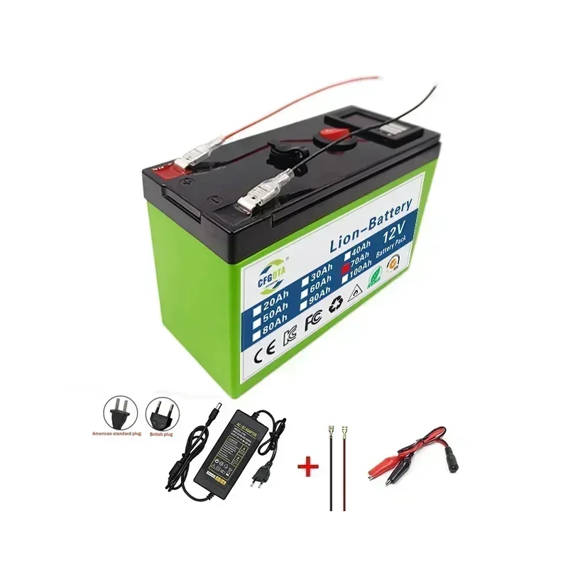12 V Lithiumbatterie 100 Ah 18650 wiederaufladbare LiFePO4-Batterie für Solarenergie-Elektrofahrzeugbatterie + 12,6 V 3 A Ladegerät