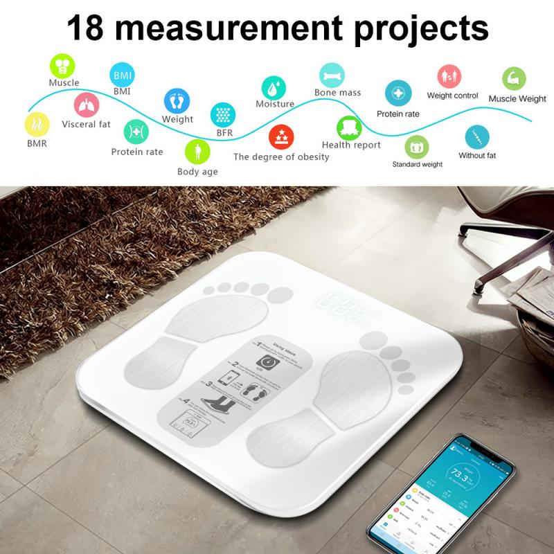 Bluetooth App Weegschalen Floor Lichaamsgewicht Weegschaal Smart Backlit Display Schaal Lichaamsgewicht Lichaamsvet Water Spiermassa Bmi