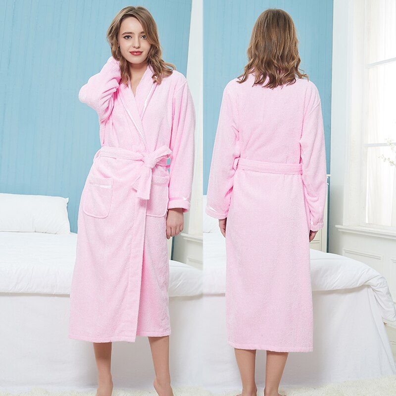 Winter Robe Men 100% Cotton Dressing Gown Bathrobe Men Solid Color Men&#39;s Cotton Robe Home Clothes Sleeping Robe Men Bridesmaid: Pink / M(160-168cm)