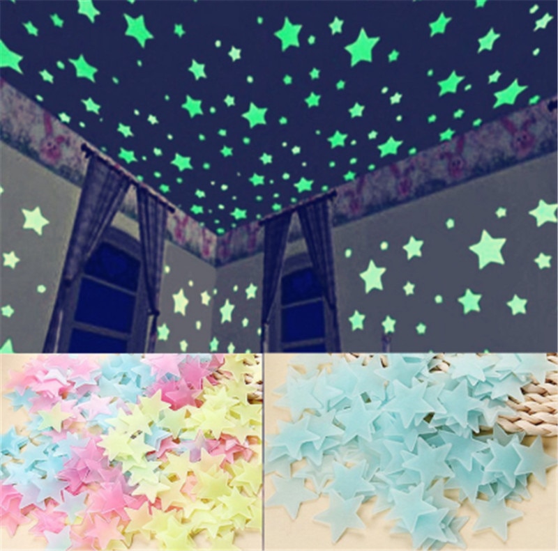 10 pcs 3cm Muursticker Cartoon PVC Lichtgevende Patch Neon 3D Stickers Star Muur Paster DIY Home Decoratie Accessoires
