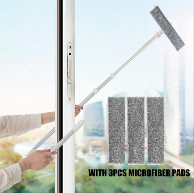 2 in 1 Window cleaning brush Extendable Pole Microfiber Window Scrubber Cleaner Washing Tools 180 Rotatable Cleaning Squeegee: Default Title