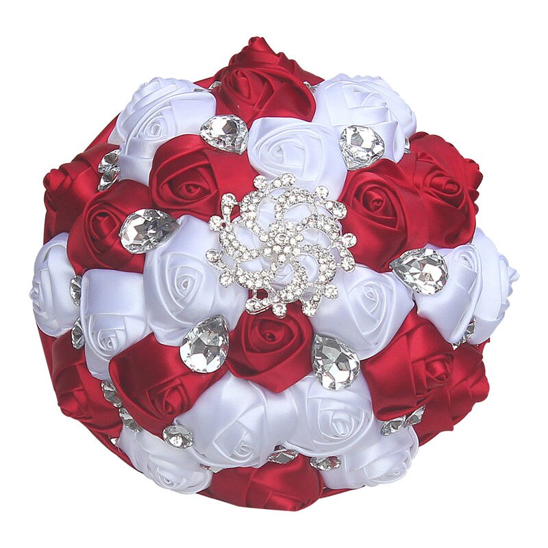 Wifelai-Een Prachtige Bruiloft Bloemen Royal Blue Zijden Lint Rose Bruidsboeketten Holding Bloemen Met Crystal Buque De Noiva w291: 18cm white burgundy