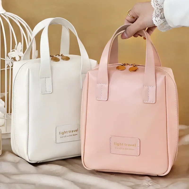 Large Capacity Travel Cosmetic Bag Portable Leather Toiletry Bag with Handle Organizer Multifunctional Waterproof Makeup Bag