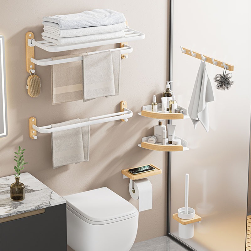 Badezimmerregal-einstellen, Dusch-Organizer-Regal, Zauberstab-Baderegal aus Holz, Badezimmer-Halfter-einstellen, Eckregal für Waschraum, Haartrockner-Halfter