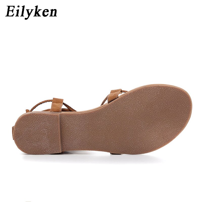 Eilyken Summer Roman Sandals Multiple Cross-Strap tall knee high Bondage Thong Nubuck Women Sandals Flip flops Black Apricot